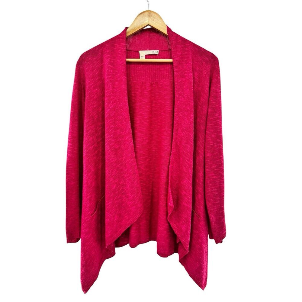 Eileen Fisher Womens Open Cardigan Sweater Size XS Pink Linen Cotton Blend